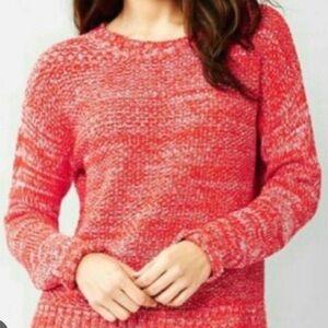 GAP Women’s Chunky Knit Long Sleeve Crewneck Pullover Red Marled Sweater Size S